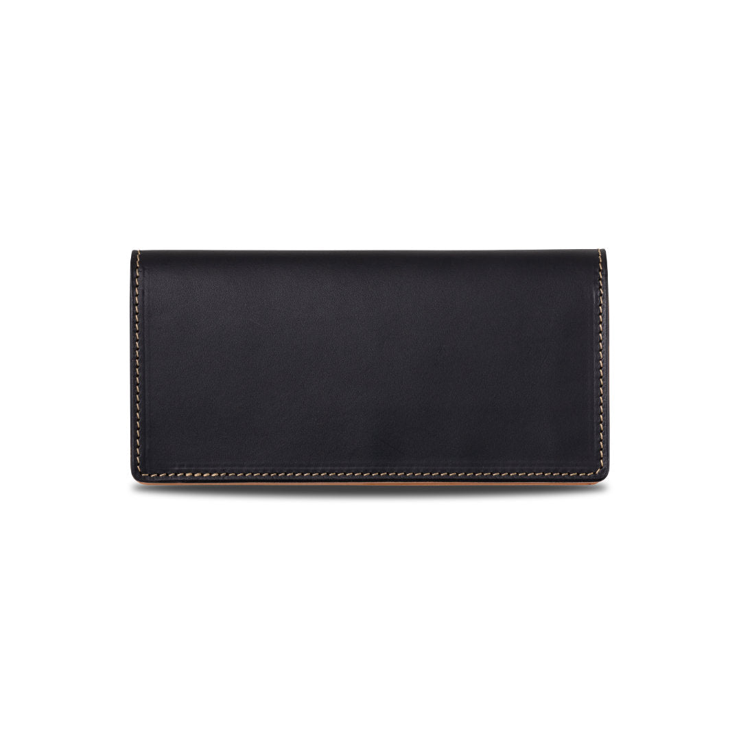 185 モダンブラックのスリムなロングウォレット 本革