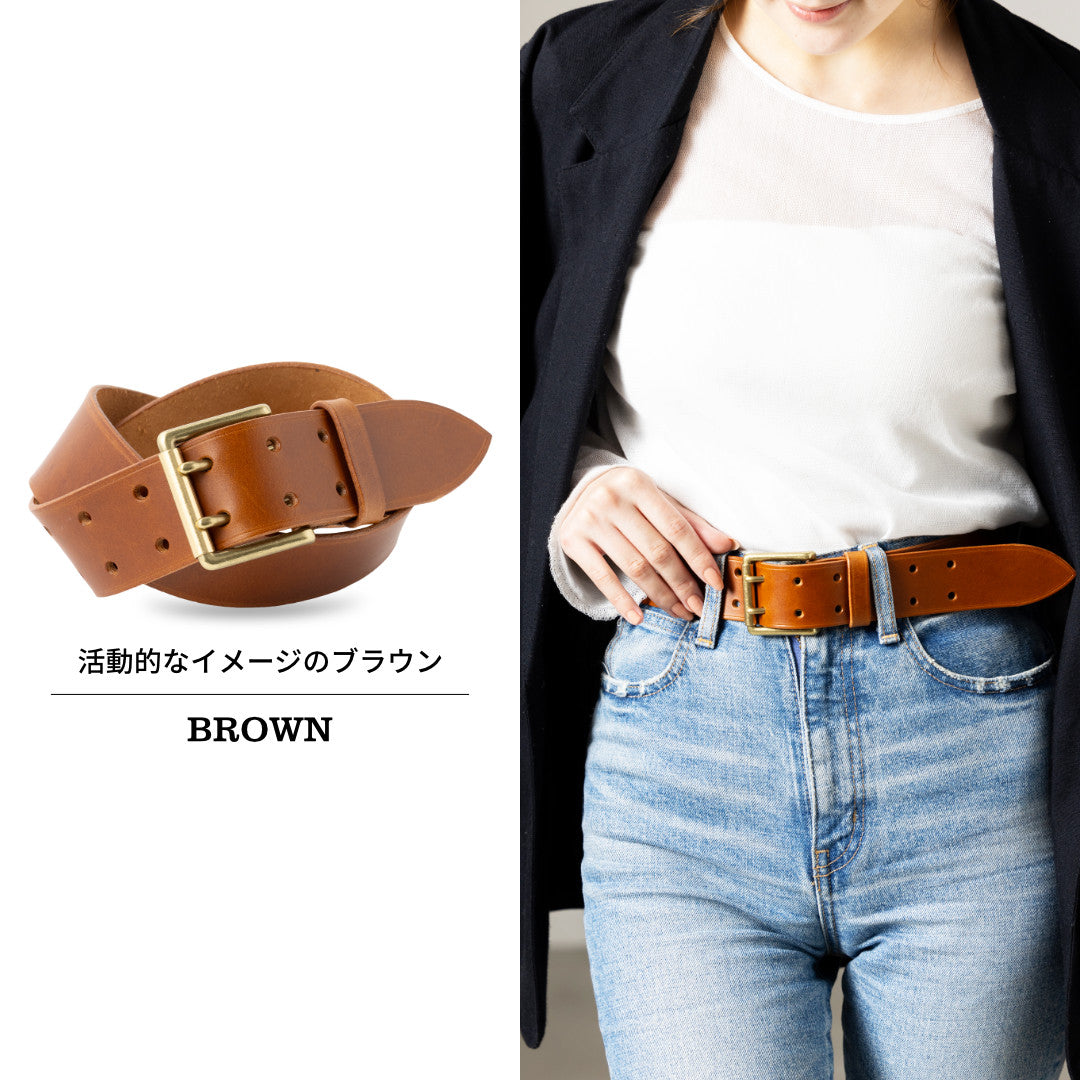 40mm幅 Wピンベルト 本革 日本製 ブッテーロ GGB40163AB