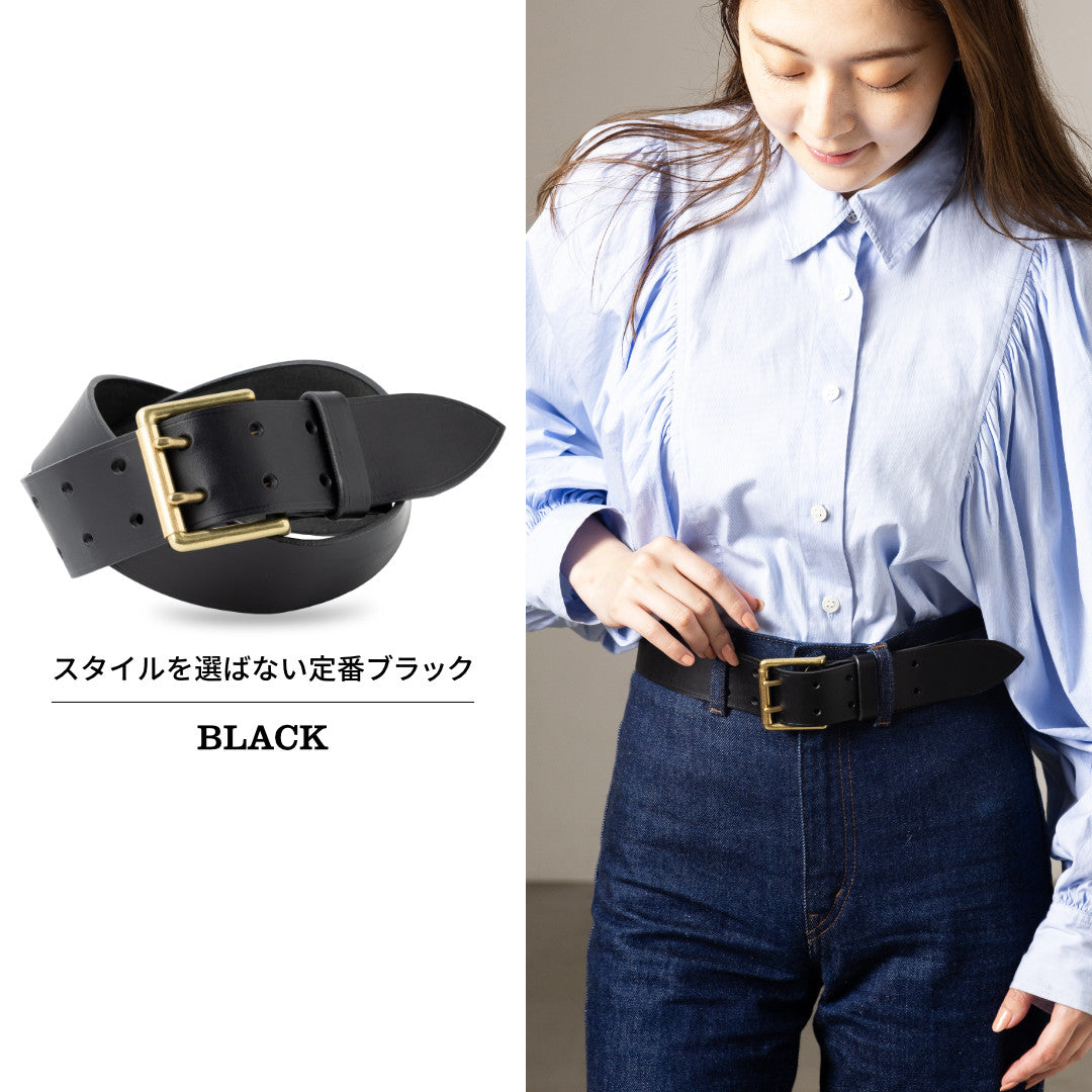 40mm幅 Wピンベルト 本革 日本製 ブッテーロ GGB40163AB