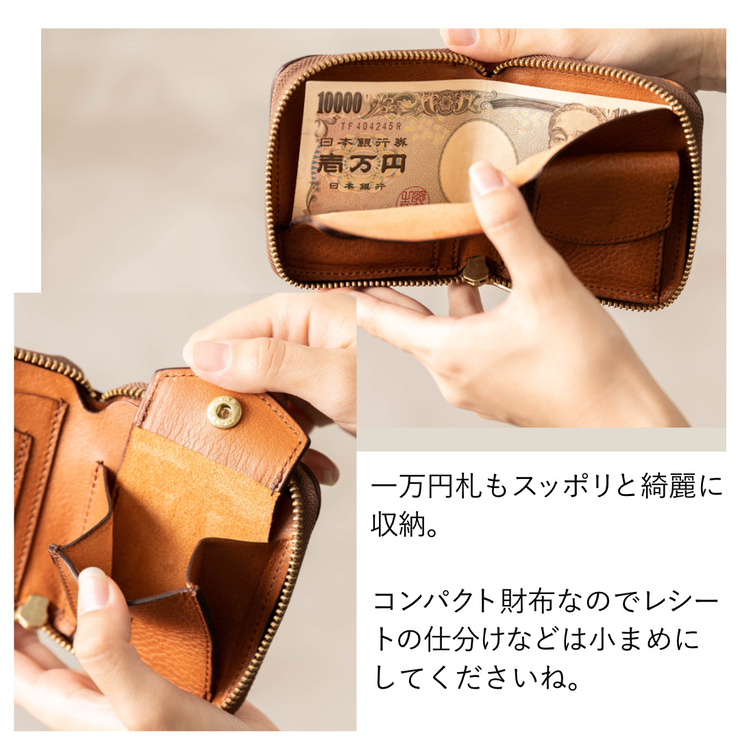ラウンドファスナーコンパクトサイフ イタリアンレザーアリゾナ