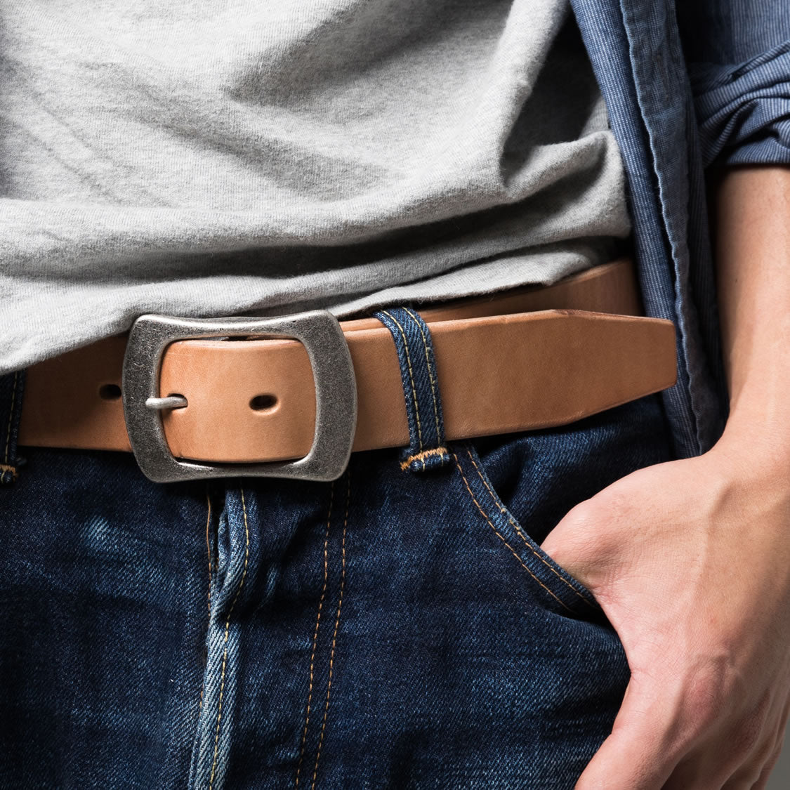 ベルト 40mm幅ギャリソンベルト シルバー U.K.サドルレザー EDB40014AB