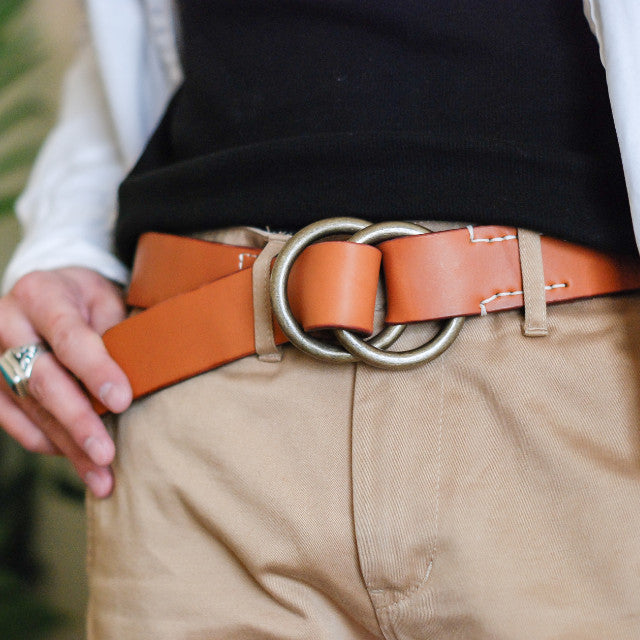 ベルト 40mm幅ダブルリングベルト オイルドレザー ODB40031AB