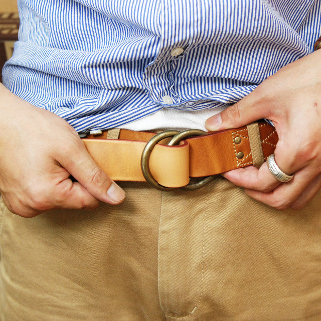 ベルト 40mm幅ダブルリングベルト オイルドレザー ODB40031AB