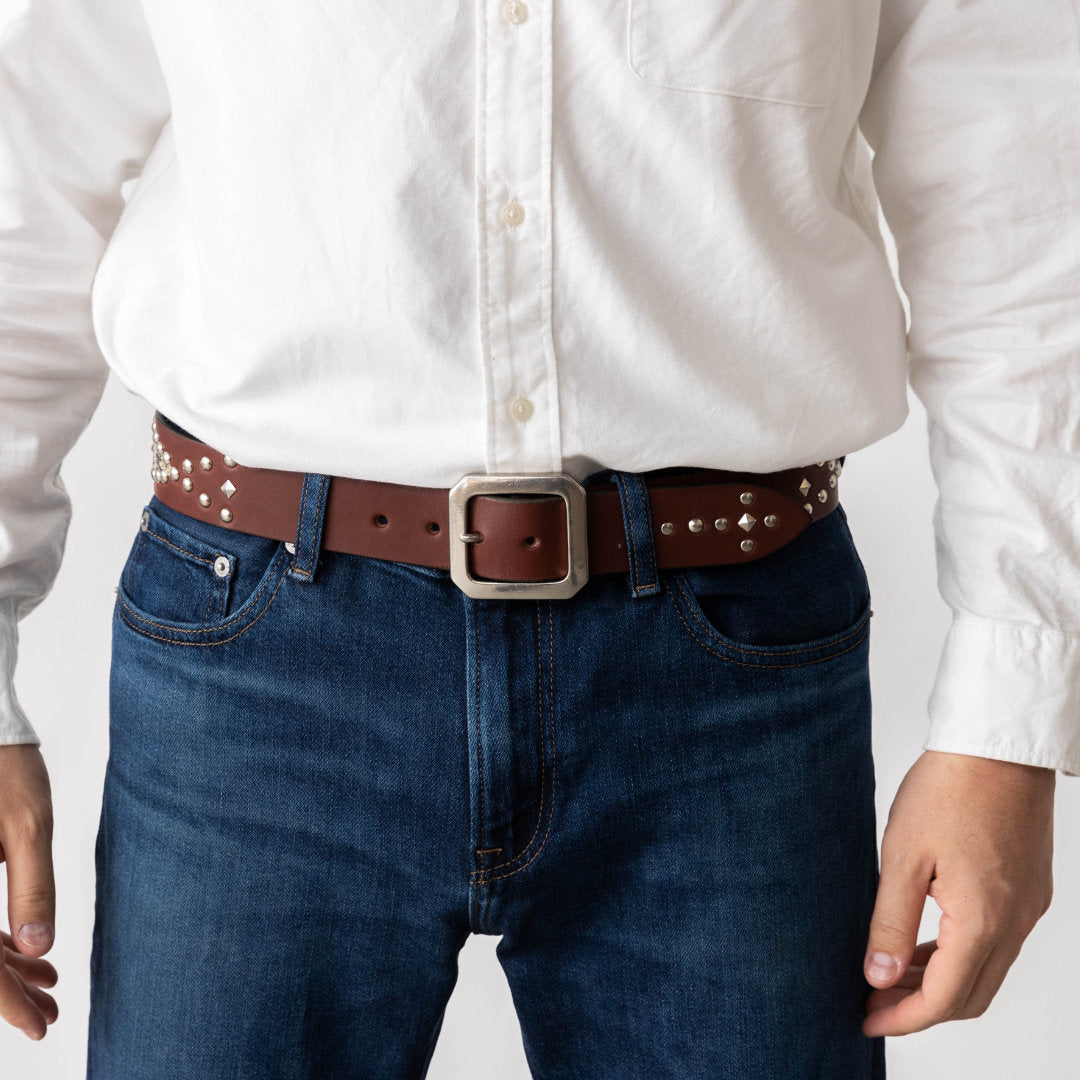 ベルト 40mm幅スタッズベルト オイルドレザー ODB40034AB