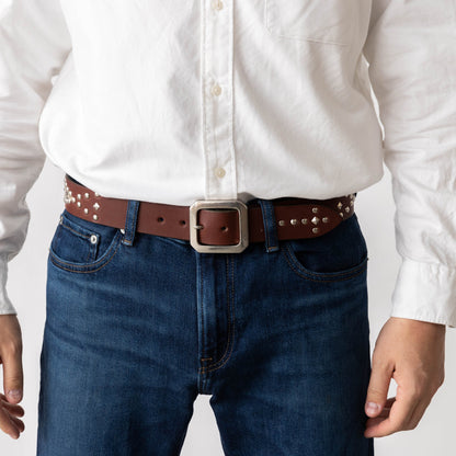 ベルト 40mm幅スタッズベルト オイルドレザー ODB40034AB