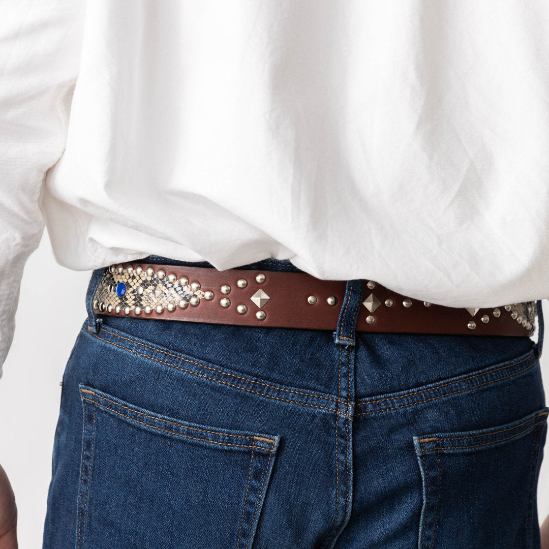 ベルト 40mm幅スタッズベルト オイルドレザー ODB40034AB