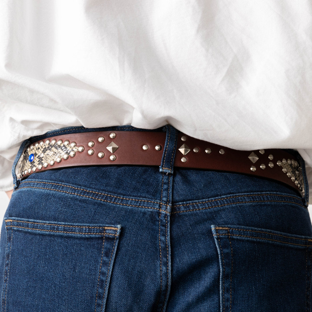 ベルト 40mm幅スタッズベルト オイルドレザー ODB40034AB