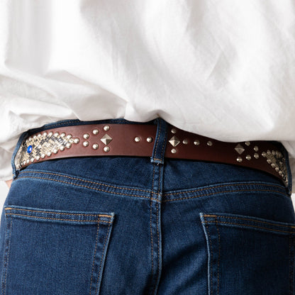 ベルト 40mm幅スタッズベルト オイルドレザー ODB40034AB