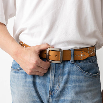 ベルト 40mm幅スタッズベルト オイルドレザー ODB40034AB