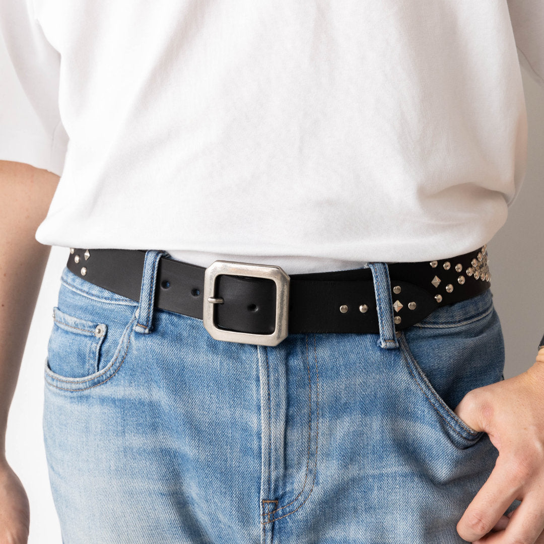 ベルト 40mm幅スタッズベルト オイルドレザー ODB40034AB