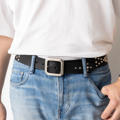 ベルト 40mm幅スタッズベルト オイルドレザー ODB40034AB